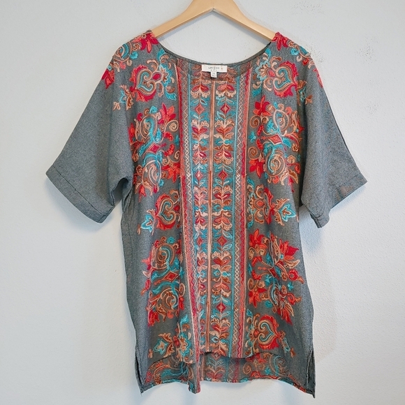 Umgee Women's Embroidered Short Sleeve Top Plus Size 2XL Boho Lagenlook - Picture 1 of 7